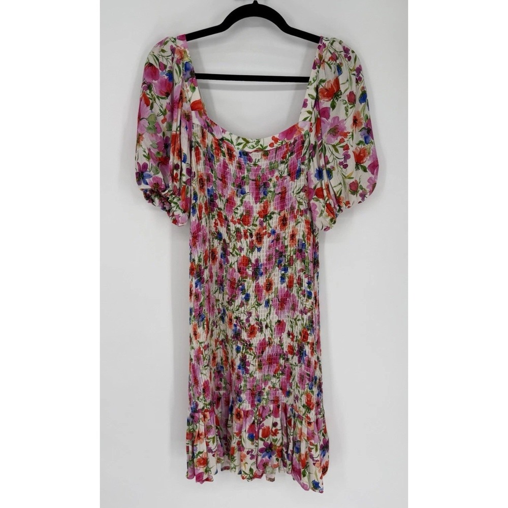 Dear John Dress Womens Medium Floral Smocked Tiered Puff Sleeve Boho Cottagecore